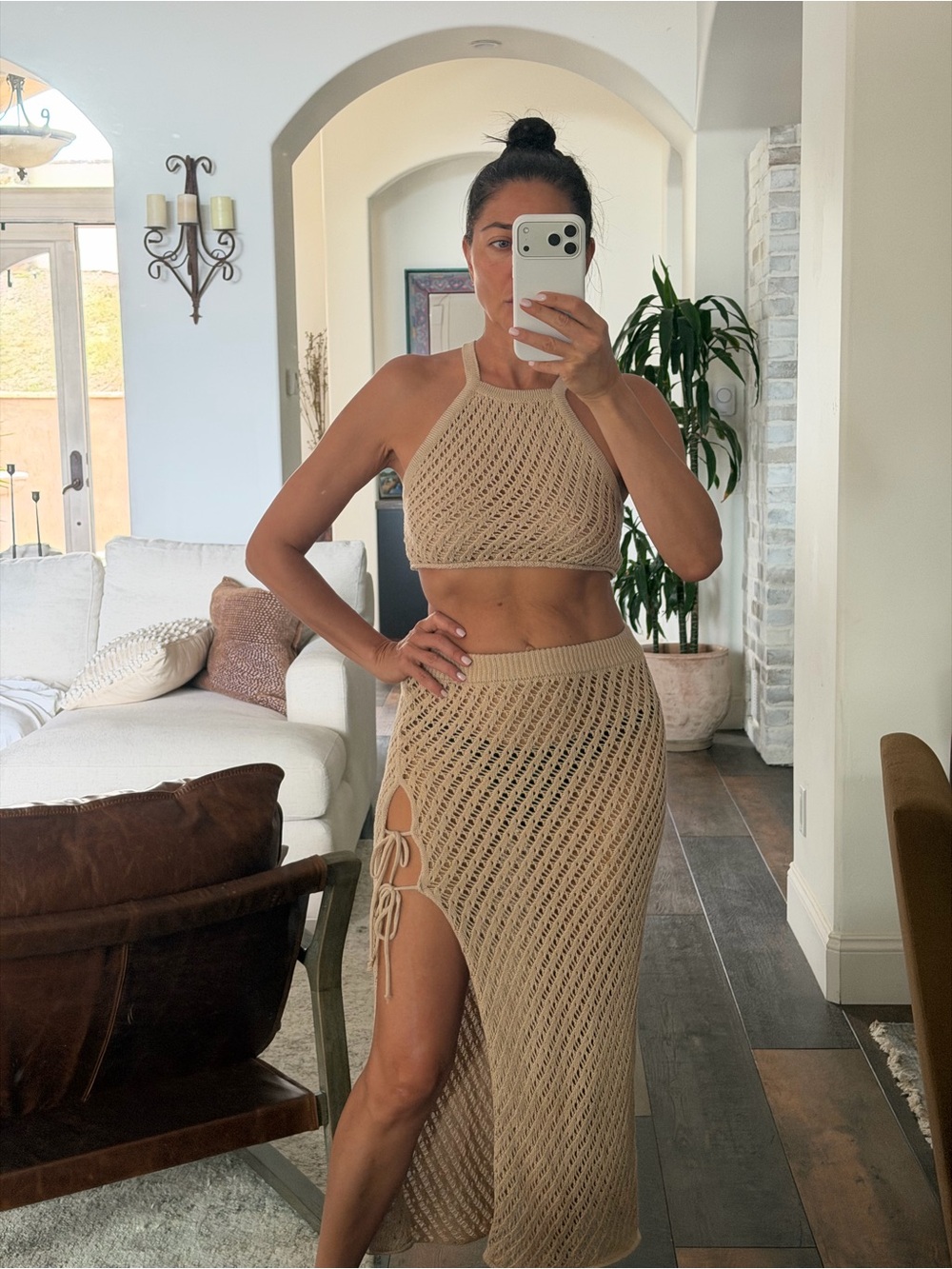 Beige Crochet Maxi Set beach